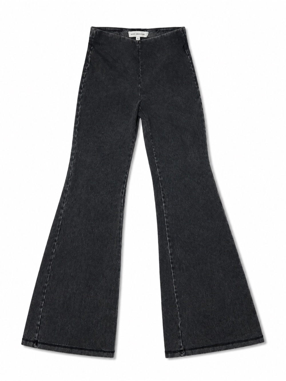 Good American Black Washed Flare Pants Women’s Large L High Rise Stretch